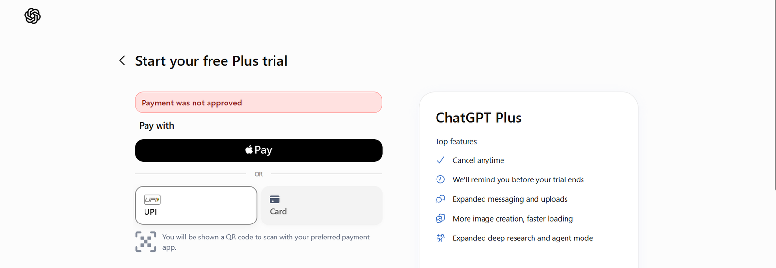 FIXED: “Payment Was Not Approved” Error on ChatGPT Plus